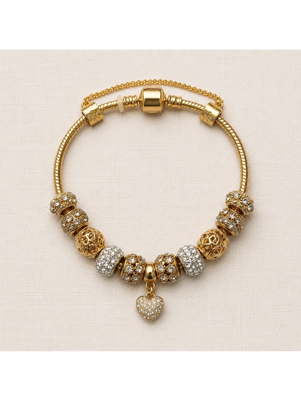 White Crystal Gold-Tone Heart Bracelet | The Maristelle